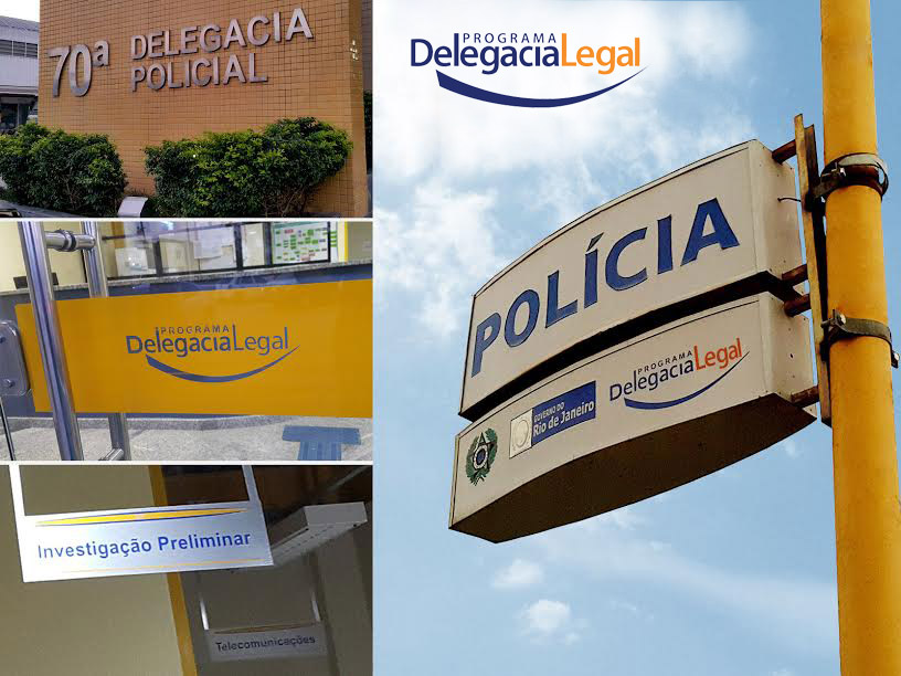 Logotipo, sinalização, e programaçnao visual do Programa Delegacia Legal. Design de Fabiana Prado.